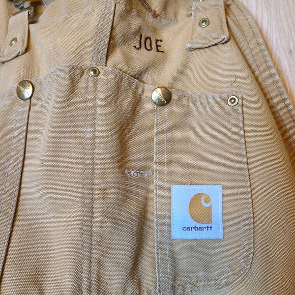 Vintage Carhartt Duck Bib Overalls 48x30 Red Quilted Insulated Double Knee "JOE" - Picture 4 of 16